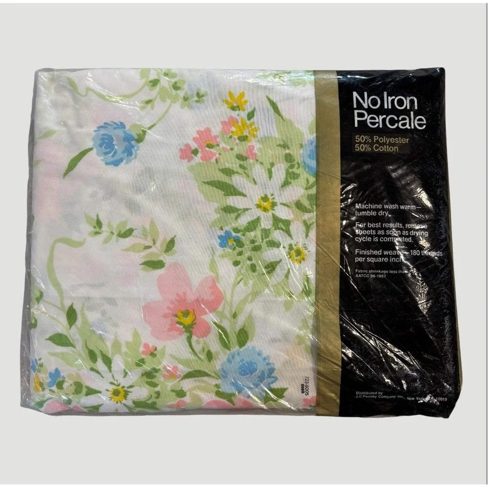 Vintage JC Penney One Floral Fitted Sheet Full Size 54x75 Cottage Core No Iron